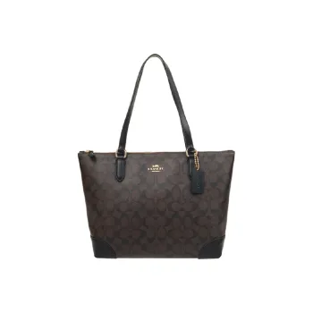 COACH Canvas With Leather Tote Bag, Shopping Bag, Crossbody Bag, Shoulder Bag Women's Dark Brown