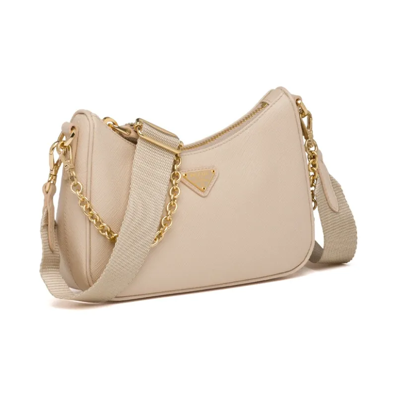 PRADA Leather Shoulder Bag Underarm Handbag Shoulder Bag Mini Women's Light Coffee-2