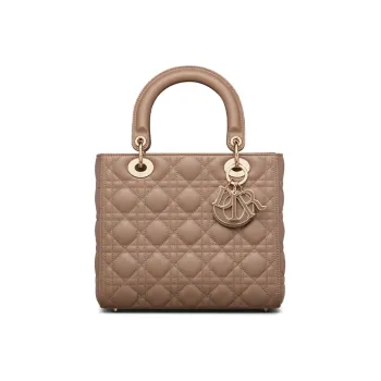DIOR Lady Dior Sheepskin Dior Bag Shoulder Bag Crossbody Bag Handbag Medium Size Women's Warm Taupe Gray