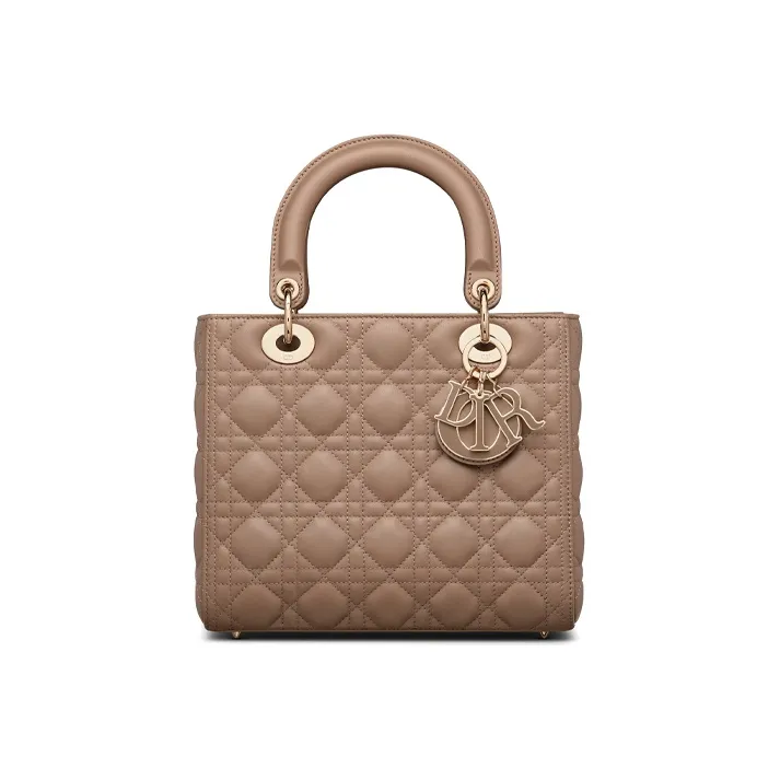 DIOR Lady Dior Sheepskin Dior Bag Shoulder Bag Crossbody Bag Handbag Medium Size Women's Warm Taupe Gray-0