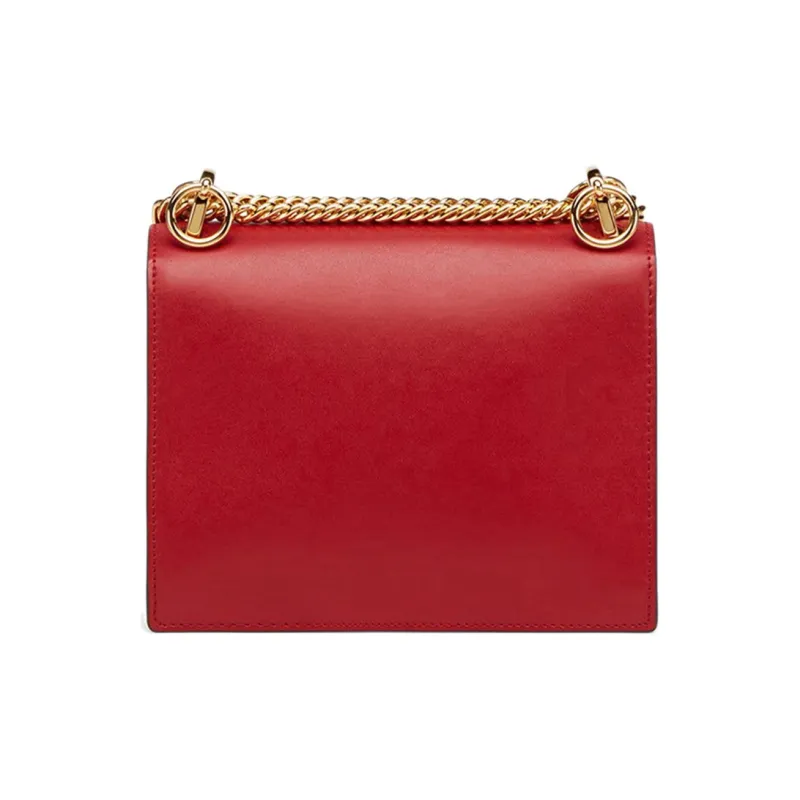 FENDI Kan I Leather Shoulder Bag Small Size Women's Red-2