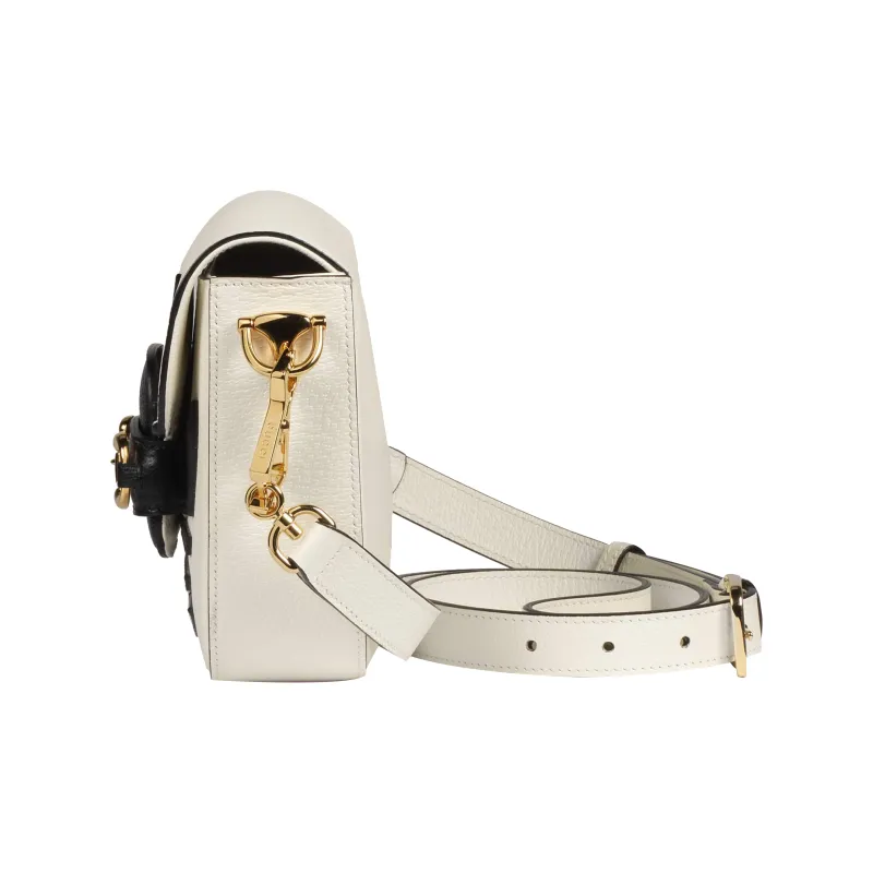GUCCI Adidas Collaboration Horsebit 1955 Leather Shoulder Bag, Crossbody Bag Mini Unisex White-3