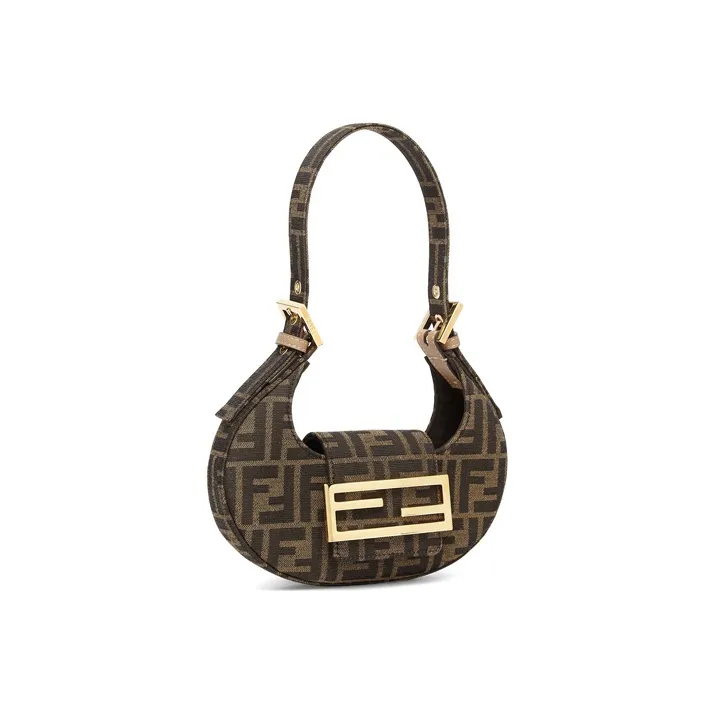FENDI Cookie With Cow Leather And Snake Skin Cookie Bag Ox Horn Crescent Bag Shoulder Bag, Handbag Mini Women's Brown-2