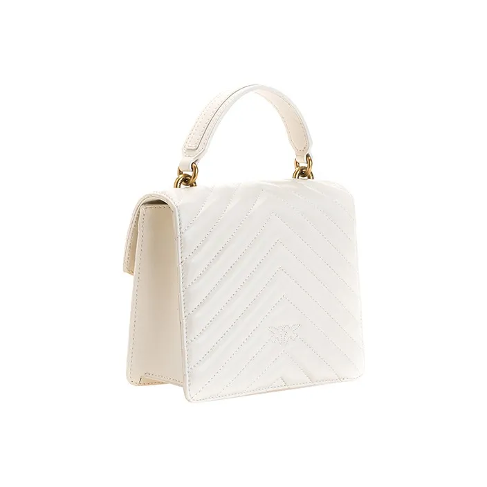 PINKO Sheepskin With Cow Leather Swallow Bag, Shoulder Bag, Crossbody Bag, Handbag Mini Women's White-1