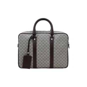 EMPORIO ARMANI PVC Briefcase, Handbag Men's Gray & Dark Brown