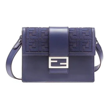 FENDI Baguette Cowhide Cotton Polyester Blend Baguette Bag Crossbody Bag Shoulder Bag Medium Size Men's Blue