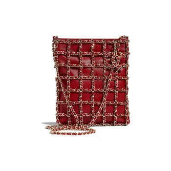 CHANEL Sheepskin And Gold Metal Cell Phone Pouch, Shoulder Bag, Crossbody Bag Women's Red