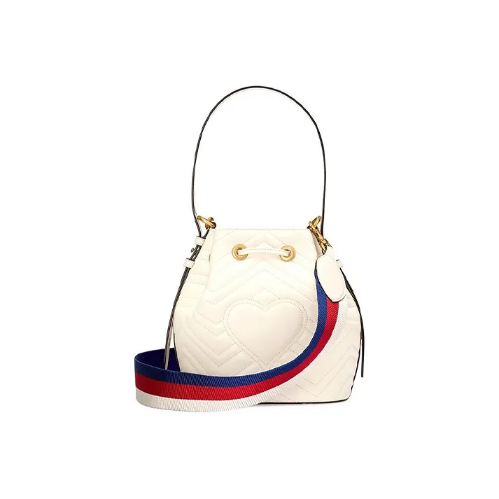 GUCCI Marmont Quilting Leather Bucket Bag Handbag Crossbody Bag Shoulder Bag Small Size Women's White-2