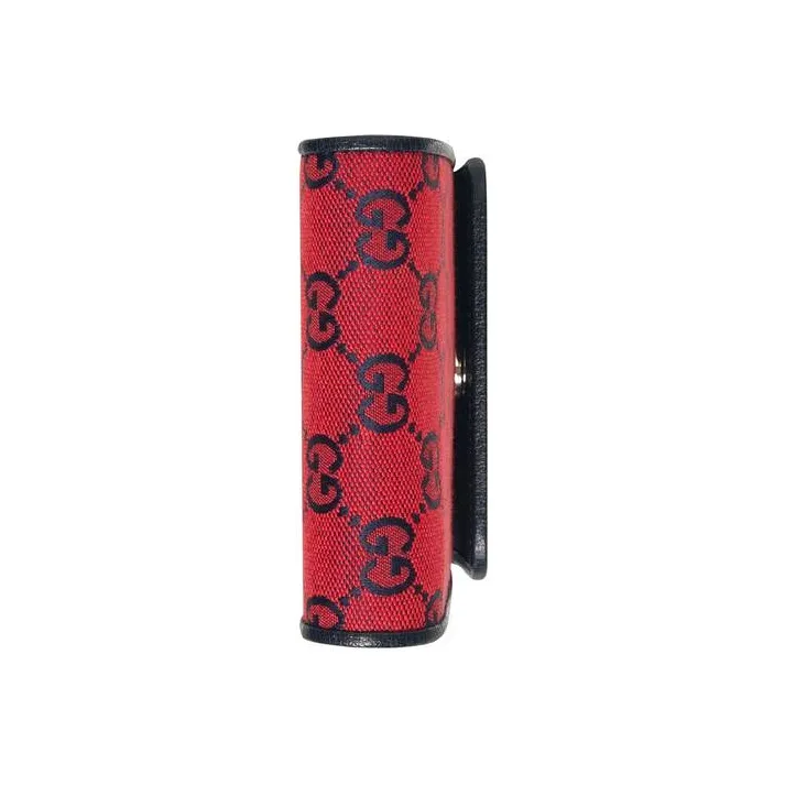 GUCCI Leather Logo Canvas With Leather Shoulder Bag Crossbody Bag Canvas Bag Cell Phone Pouch Mini Unisex Red/Blue-4