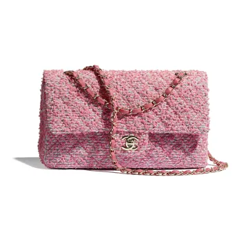 CHANEL Classic Flap CF Tweed And Gold Metal Chain Shoulder Bag Women's Pink
