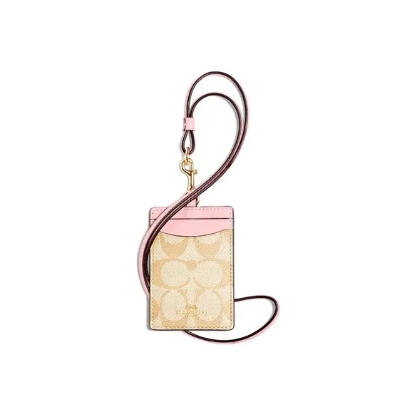 COACH Lanyard Canvas Card Sleeve Holder Mini Women's Leather & Light Pink-0