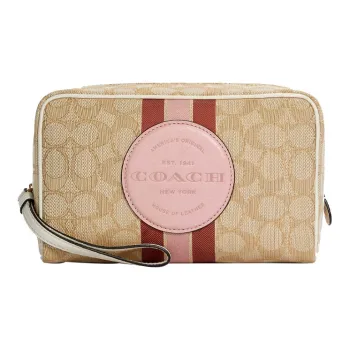 COACH Artificial Leather Clutch Small Size Women's Khaki & Cherry Blossom Pink