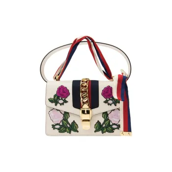 GUCCI Sylvie Cow Leather Crossbody Handbag Shoulder Bag Women's White