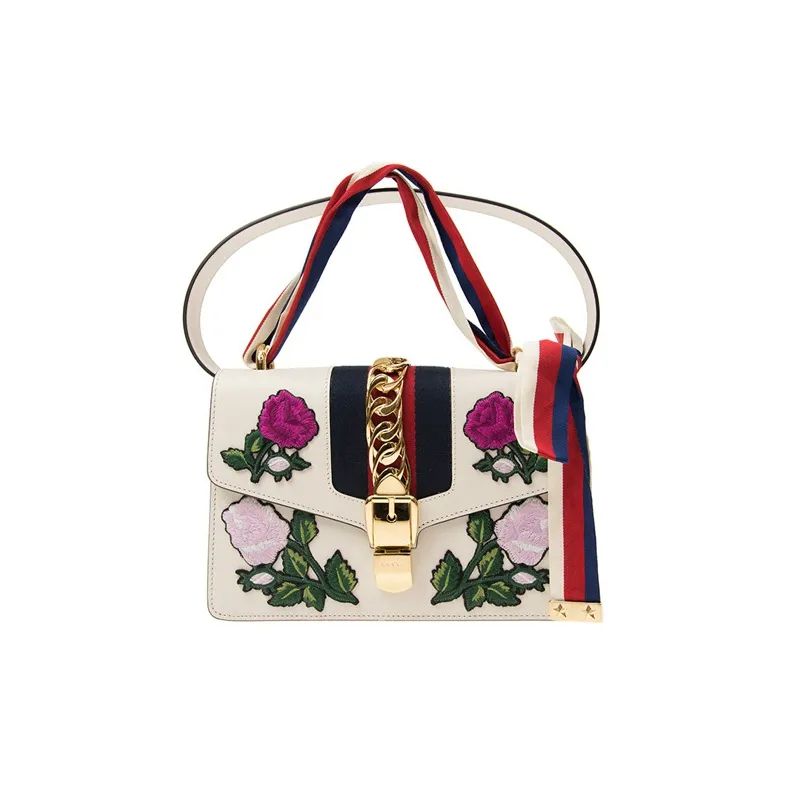 GUCCI Sylvie Cow Leather Crossbody Handbag Shoulder Bag Women's White-0