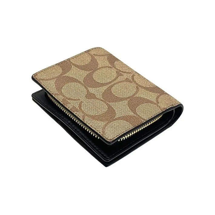 COACH Snap Wallet Canvas With Leather Card Holder, Wallet Women's Brown Monogram-3