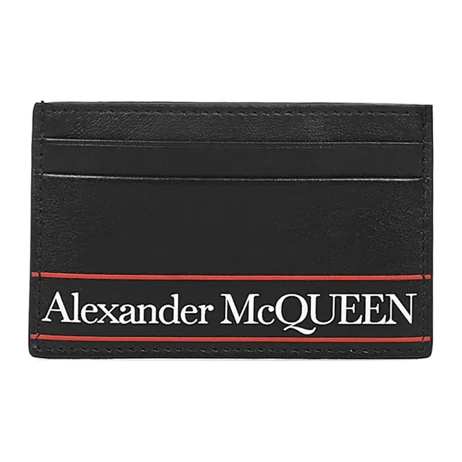 Alexander McQueen Cow Leather Card Clip Card Holder Men's Black-0