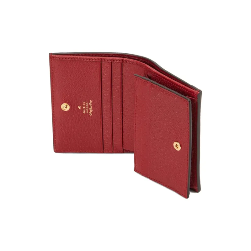 GUCCI Doraemon Collaboration Canvas With Leather Card Holder Unisex Ebony/Red-5