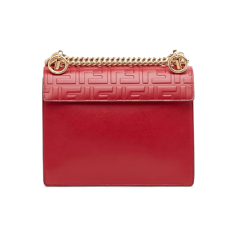 FENDI Kan I Cow Leather Handbag Small Size Women's Red-2