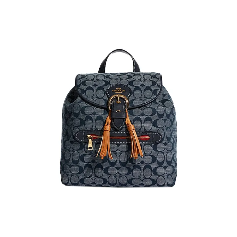 COACH Kleo Canvas Leather Backpack Medium Size Women's Denim Blue-0