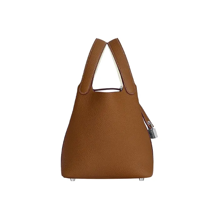 HERMES Taurillon Clemence Leather Bucket Bags Handbags Women's Gold Brown & Milkshake White-1