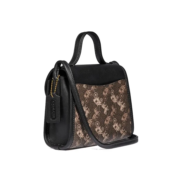 COACH Turnlock Canvas With Leather Handbag Shoulder Bag Crossbody Bag Small Size Women's Brown & Black-1