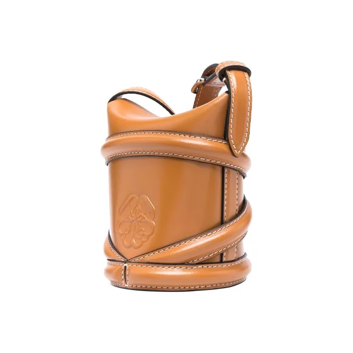 Alexander McQueen Smooth Cow Leather Bucket Bag, Crossbody Bag, Shoulder Bag Women's Brown-1