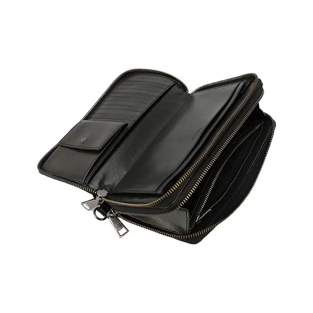 COACH Double Zip Wallet Leather Clutch Handbag Wallet Handbag Regular Men's Black-4