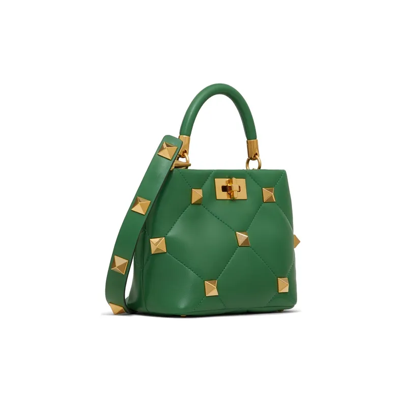 Valentino Roman Stud Sheepskin Shoulder Bag Crossbody Bag Handbags Small Size Women's Green-1