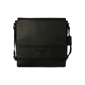 COACH Houston Pebbled Leather Messenger Bag Shoulder Bag Crossbody Bag Large Size Men's Black