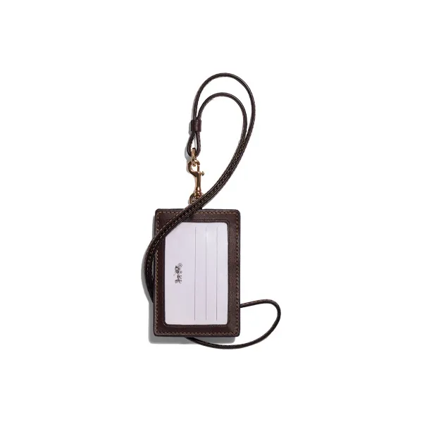COACH Lanyard Coated Canvas With Leather ID Holder Card Holder Mini Unisex Dark Brown-3