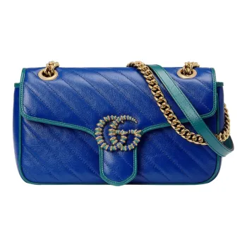 GUCCI GG Marmont Quilting Leather Shoulder Bag Crossbody Bag Small Size Women's Blue/Sapphire Green