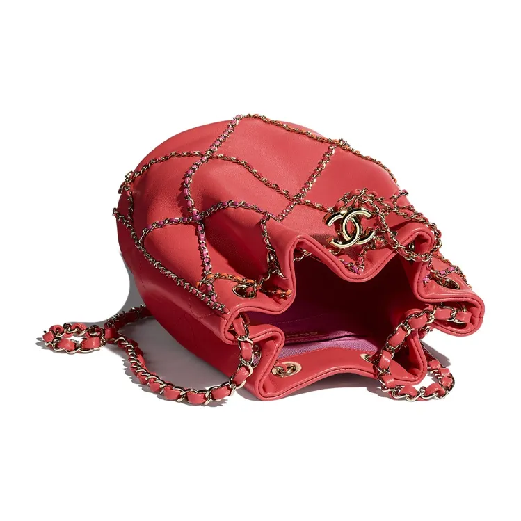 CHANEL Drawstring Lambskin & Metal Portable Crossbody Bag, Shoulder Bag Women's Red-2
