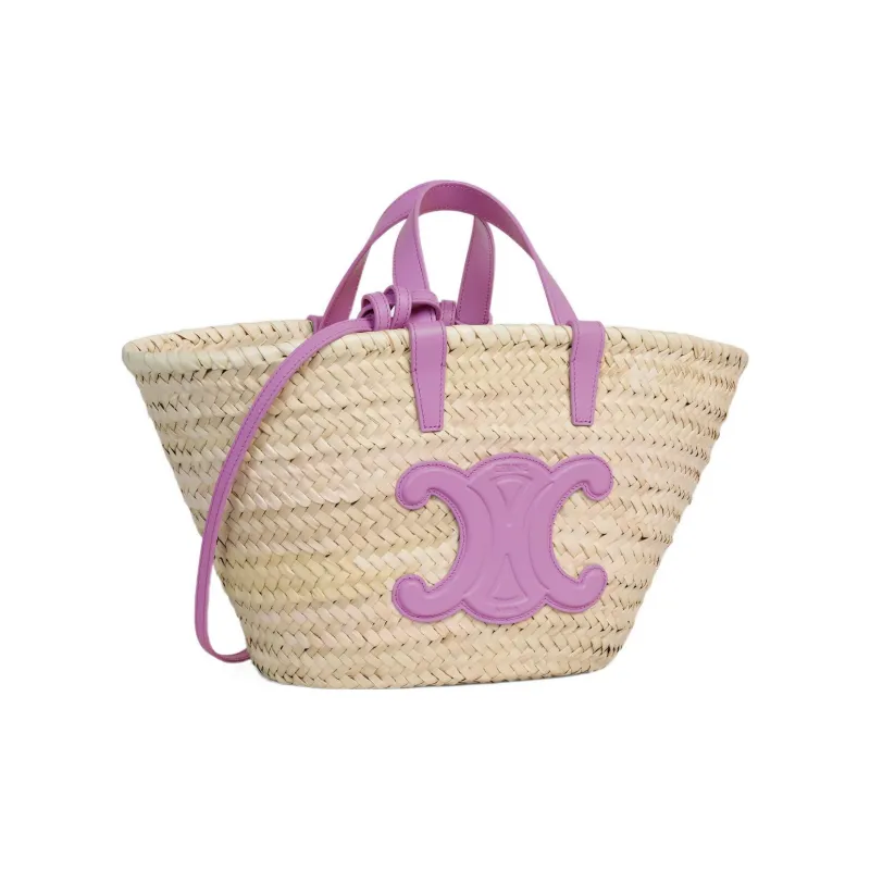 CELINE Cow Leather Large Tote Raffia Woven Cow Leather Binding Basket Bag Shoulder Bag Crossbody Bag Women's Ecru-1