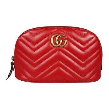 GUCCI Marmont Leather Clutch Makeup Bag Women's Red