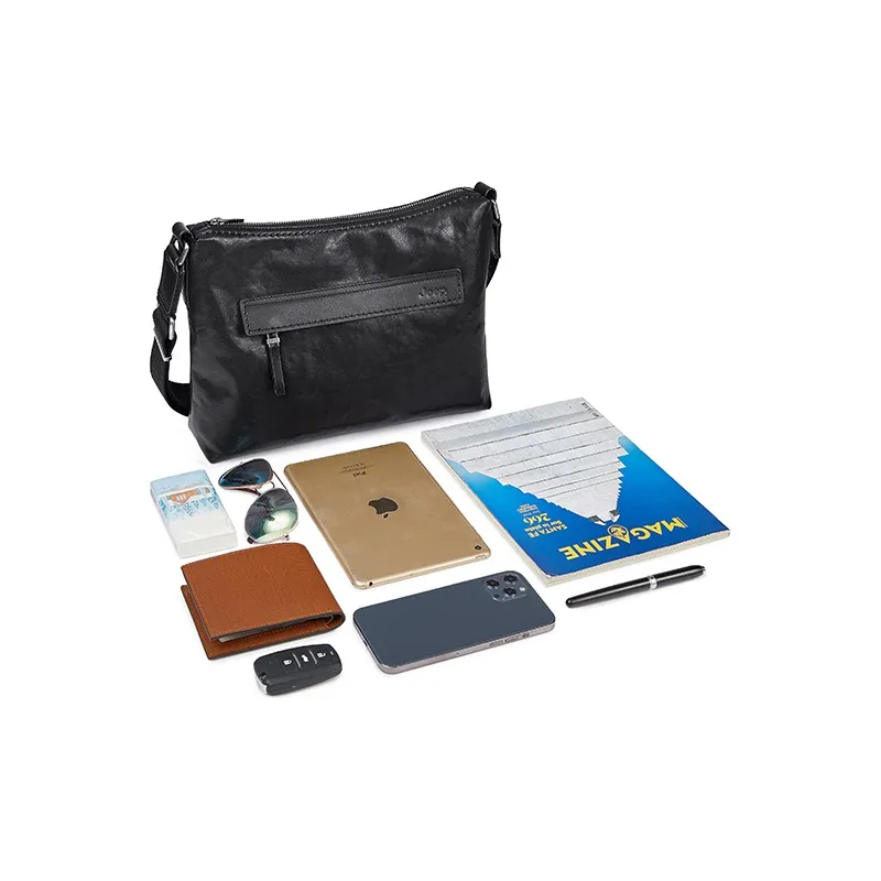 Jeep Genuine Leather Top Grain Cow Leather Shoulder Bag Crossbody Bag Regular Men's Black-1