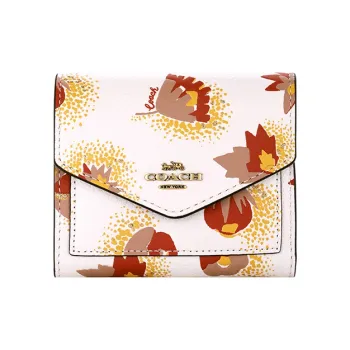COACH Wallet Pebbled Leather Wallet Women's Yellow & White