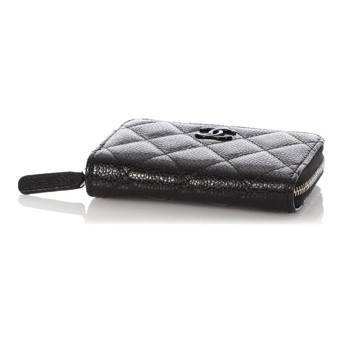 CHANEL So Black Cow Leather Coin Purse Women's Black-5