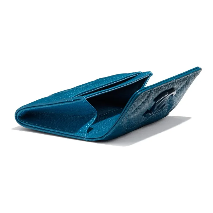 CHANEL Caviar Cow Leather Card Holder Women's Marine Blue-3