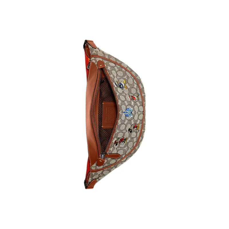 COACH X Disney Collaboration Fabric With Leather One Shoulder Crossbody Bag, Sling Bag, Fanny Pack Tubas Men's Khaki-3