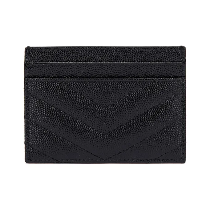 SAINT LAURENT CASSANDRE Grained Embossed Cow Leather Card Clip Card Holder Women's Black-3