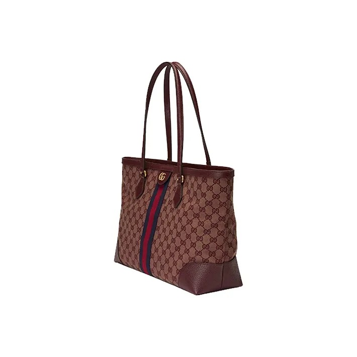 GUCCI Canvas With Leather Shoulder Bag Crossbody Bag Handbag Medium Size Women's Burgundy-1