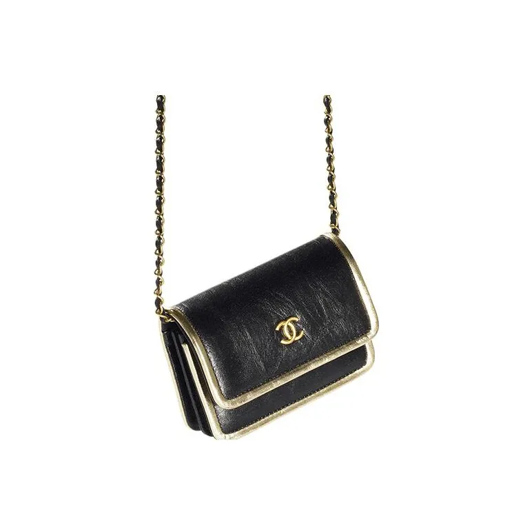 CHANEL Calfskin Crossbody Bag Clutch Women's Black & Gold-3