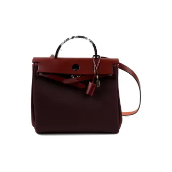 HERMES Herbag Canvas With Leather Handbag Shoulder Bag Crossbody Bag Regular Women's Chocolate Brown/Hermes Red