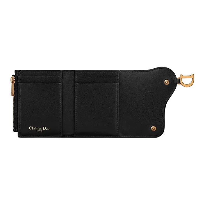 DIOR Saddle Grained Calfskin Wallet Women's Black-3