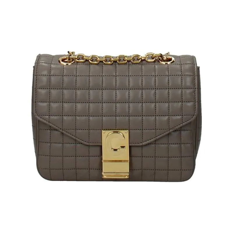 CELINE Leather Shoulder Bag Women's Gray-0