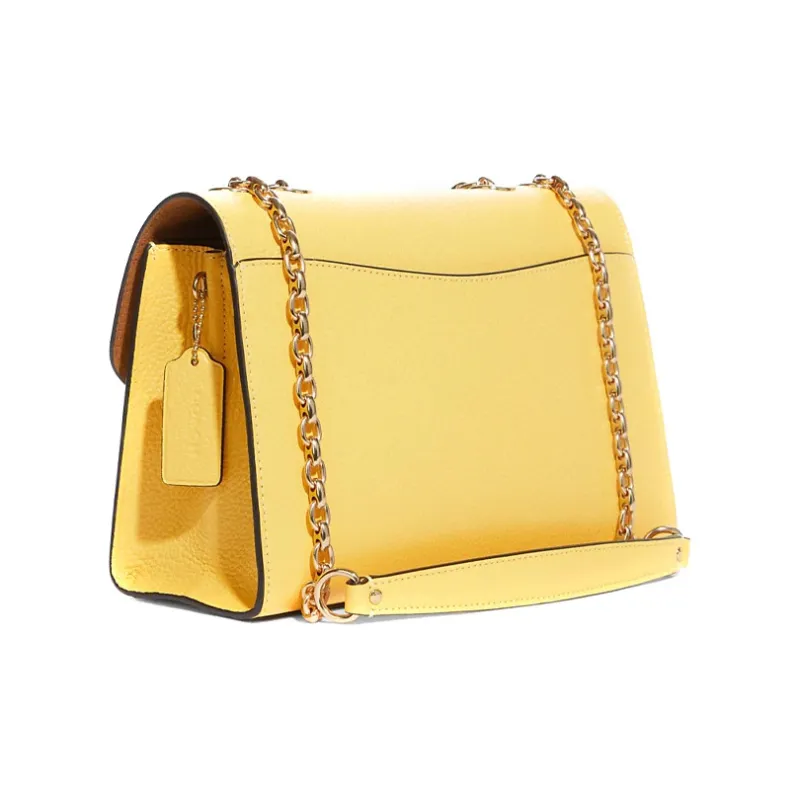 COACH Pebbled Leather Portable Crossbody Bag Shoulder Bag Large Size Women's Cream Yellow With Gold Zip Closure-1