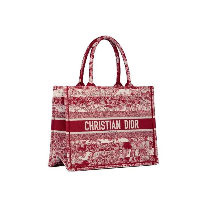 DIOR BookTote Stripes Jungle Collection Tote Bag Shopping Bag Handbag Medium Size Women's Burgundy-1