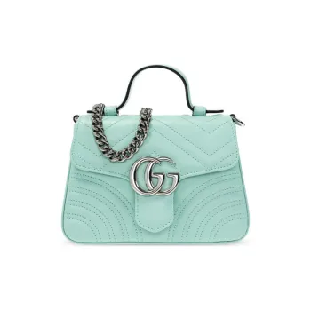 GUCCI Marmont Leather Messenger Bag Crossbody Handbag Shoulder Bag Mini Women's Green