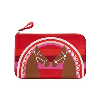 HERMES Cow Leather Clutch Women's Heart Red/Chestnut/Heart Red