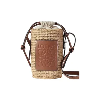 LOEWE Cylinder Pocket Palm Patchwork Cow Leather Cylinder Bag Shoulder Bag Crossbody Bag Regular Women's Brown